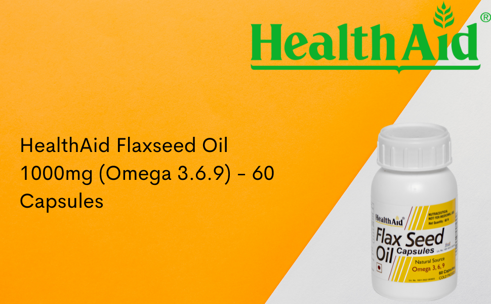 HealthAid Cold Pressed Flaxseed Oil 1000mg | Omega 3-6-9 Supplement for Men & Women | Supports Heart, Skin & Joint Health | 60 Softgel Capsules