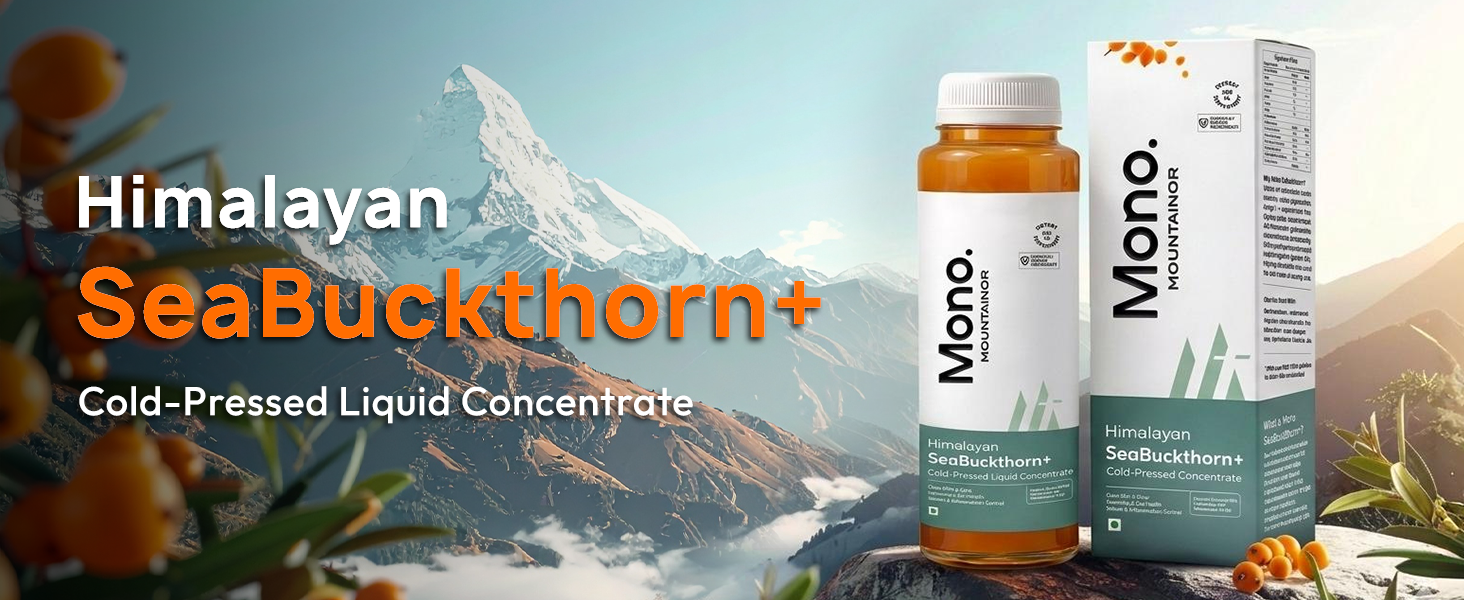 Mono Sea buckthorn Juice 300ml | India's 1st Himalayan, 100% Pure Cold-Pressed SeaBuckthorn Berry Pulp Concentrate | Support Immunity, Acne, Skin Glow & Gut Health | 50 Glasses Vit C & Omega 3 6 7 9 Antioxidants.