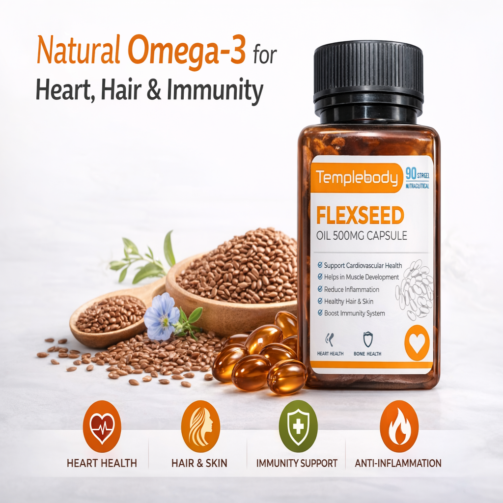 Flaxseed Oil 500mg – 90 Softgel Capsules | Omega-3 Rich Supplement for Heart, Joint & Skin Health | Cold Pressed, Plant-Based Source