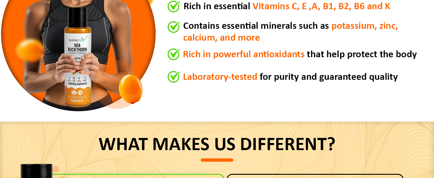 Baton Tea Himalayan Sea Buckthorn Pulp Juice 100ml | Cold-Pressed | Natural Vitamin C, Omega 3 6 7 9, Antioxidants | Immunity, Skin Glow & Gut Health Support | No Added Sugar | Lab Tested |Pack Of 1