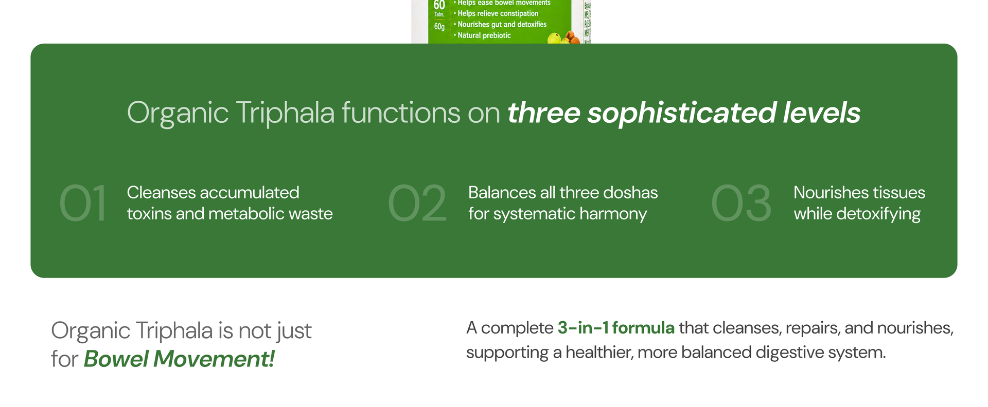 Maharishi Ayurveda Organic Triphala Tablets 1000mg | Supports Daily Gut Cleansing | Improves Bowel Wellness| Relieves Constipation | Purest Triphala| Eco Cert Organic Triphala