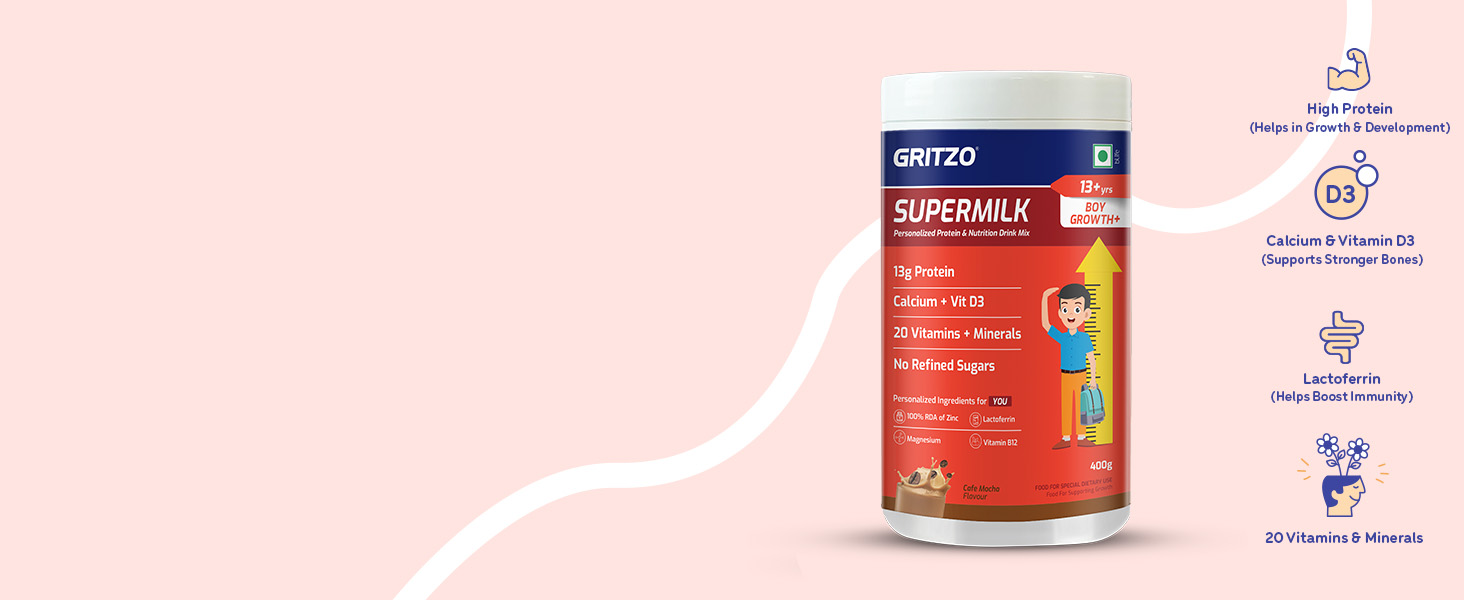 Gritzo SuperMilk Growth+ (13+ Boy), Cafe Mocha, 400g