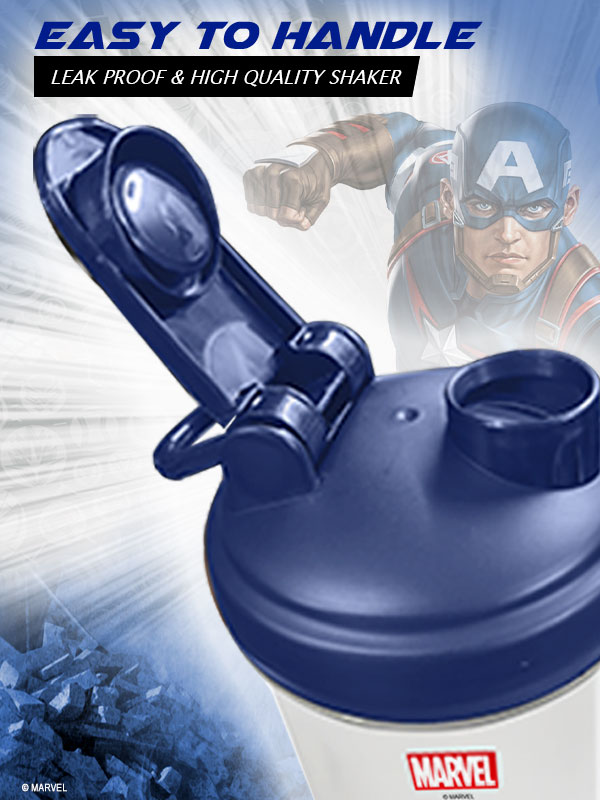 PowerMax Fitness Captain America Marvel Edition Shaker Bottle 600Ml, 100% Leakproof Guarantee Sipper Bottle Ideal For Protein, Pre-Workout And Bcaas, Bpa Free Material, Plastic (Clear)