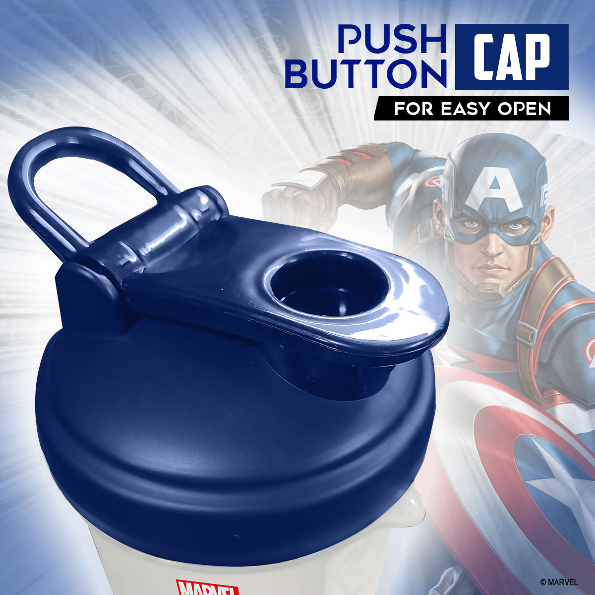 PowerMax Fitness Captain America Marvel Edition Shaker Bottle 600Ml, 100% Leakproof Guarantee Sipper Bottle Ideal For Protein, Pre-Workout And Bcaas, Bpa Free Material, Plastic (Clear)
