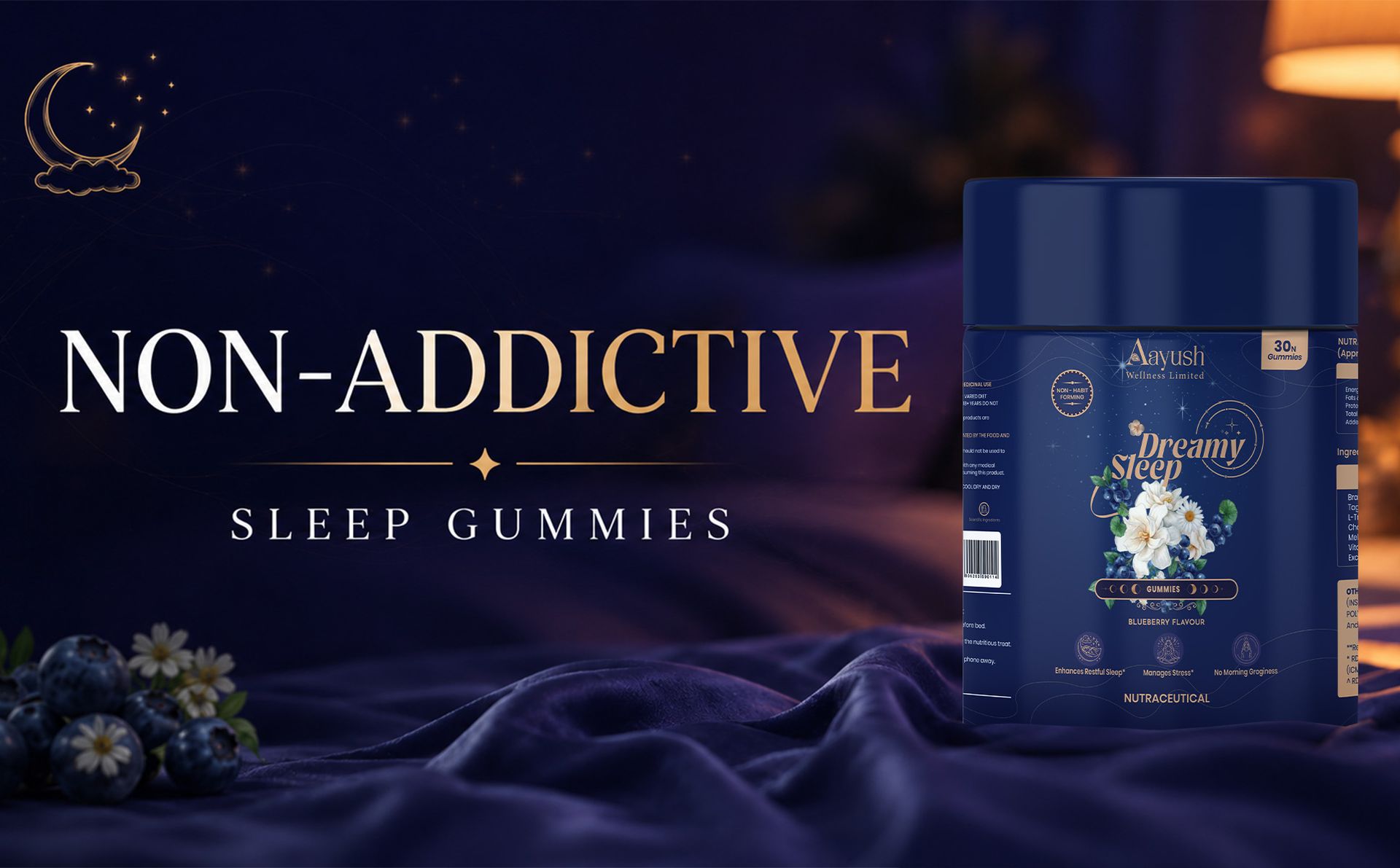 Aayush Wellness Sleep Gummies (Blueberry Flavor) | For Adults With Chamomile, Tagar & L-Tryptophan | Sleep Wellness, Calm Mind, Relaxation Support & Bedtime Routine | Gummy - 30 Gummies