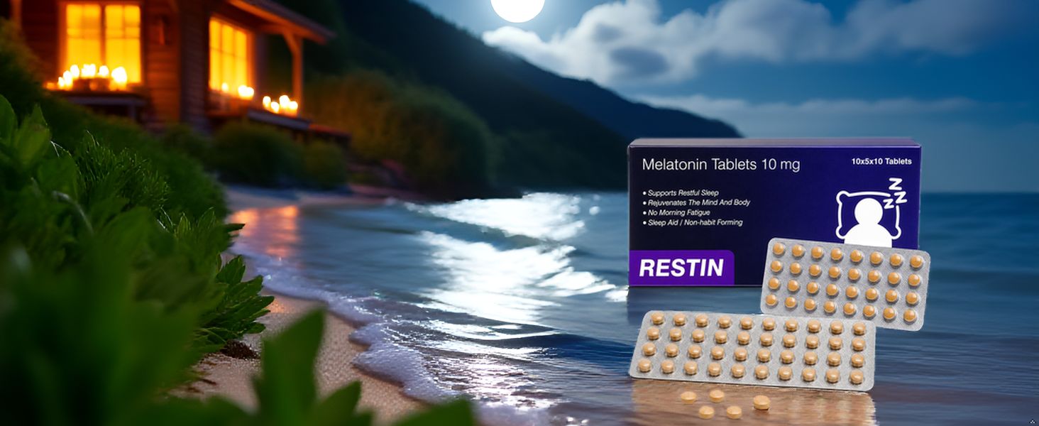 RESTIN SLEEPING MELATONIN TABLETS 10 MG FOR MEN AND WOMEN | Deep Sleep Oral Dissolving Mini Mints Effervescent Supporting Restful Sleep | (10 x 5 Tablets) 50 PC