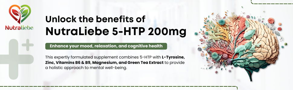 5-HTP 200mg with L-Tyrosine, Zinc, Vitamins B6 & B9, Magnesium, Ashwagandha, Green Tea Extract - 90 Capsules for Mood, Relaxation, and Cognitive Support