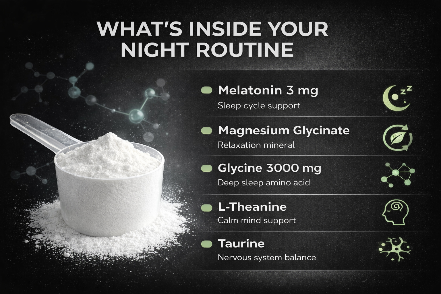 NutriJa Sleep Support Powder with Melatonin, Magnesium Glycinate, Glycine 3g, L-Theanine & Taurine, 30 Servings (138g)