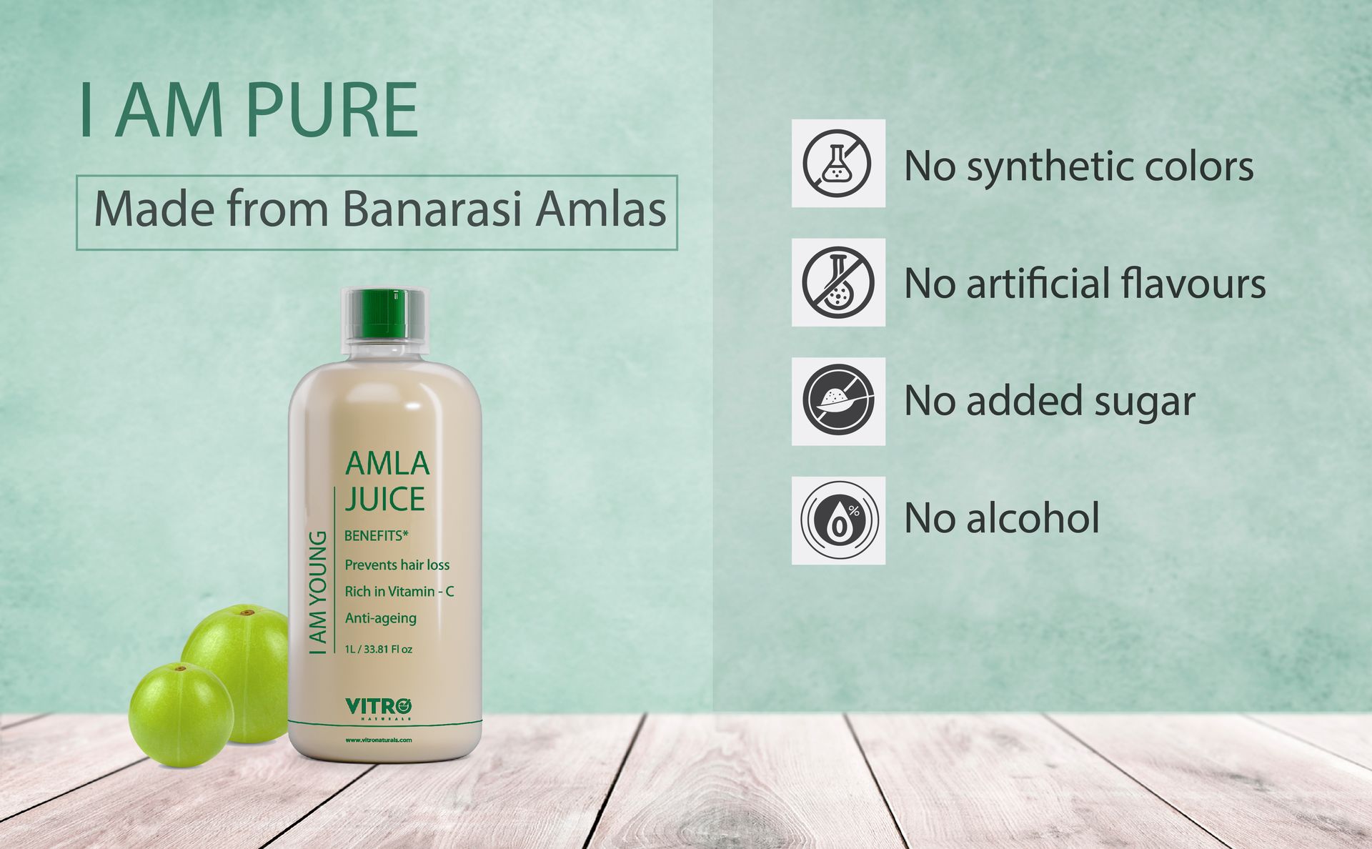 Vitro Amla Juice 1L | Promotes Hair Health & Digestion | Natural Source of Vitamin C | No Added Sugar