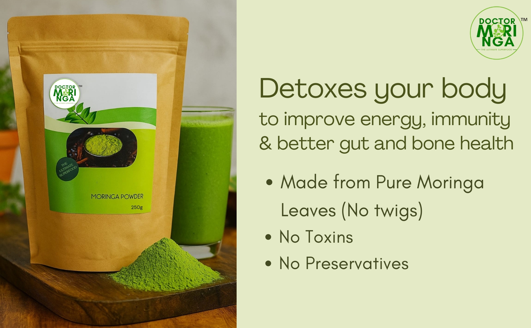 Moringa Leaf Powder - Boosts Energy and Immunity, Natural Multi-Vitamin, Minerals and Antioxidants, Promotes Healthy Hair and Skin, Protein-Rich Superfood - 100 Gram