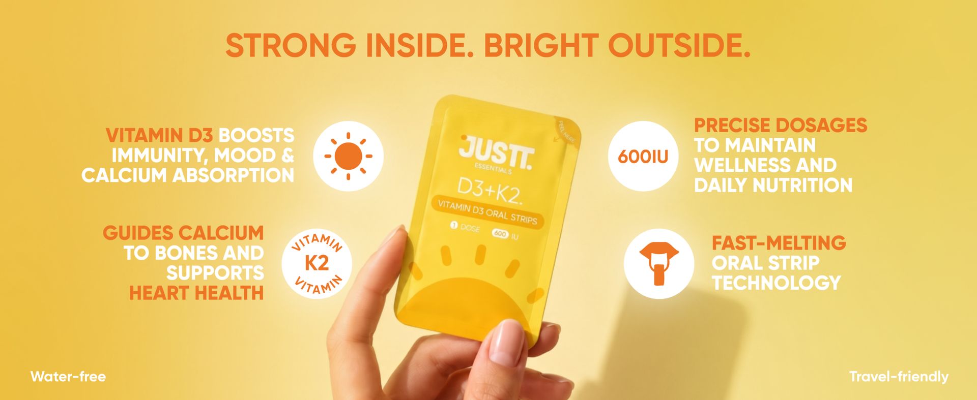 JUSTT ESSENTIALS Vitamin D3 Oral Strips | Daily Wellness Made Easy | Orange Burst Flavour | Fast Dissolving | Sugar Free | No Water Needed | 30 Strips