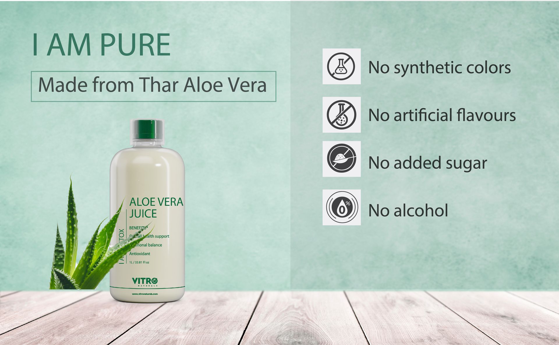 Vitro Aloe Vera Juice 1L | Supports Skin Glow, Digestion & Weight Management | Traditional Recipe for Constipation & Immunity | No Added Sugar