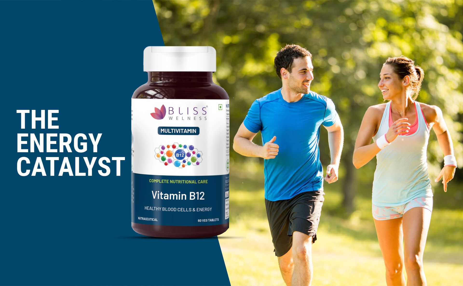 Bliss Welness Vitamin B12 100% RDA | Cynocobalamine | Boost Energy Levels Healthy Nervous System & Brain Function Supplement for Men & Women - 60 Vegetarian Tablets