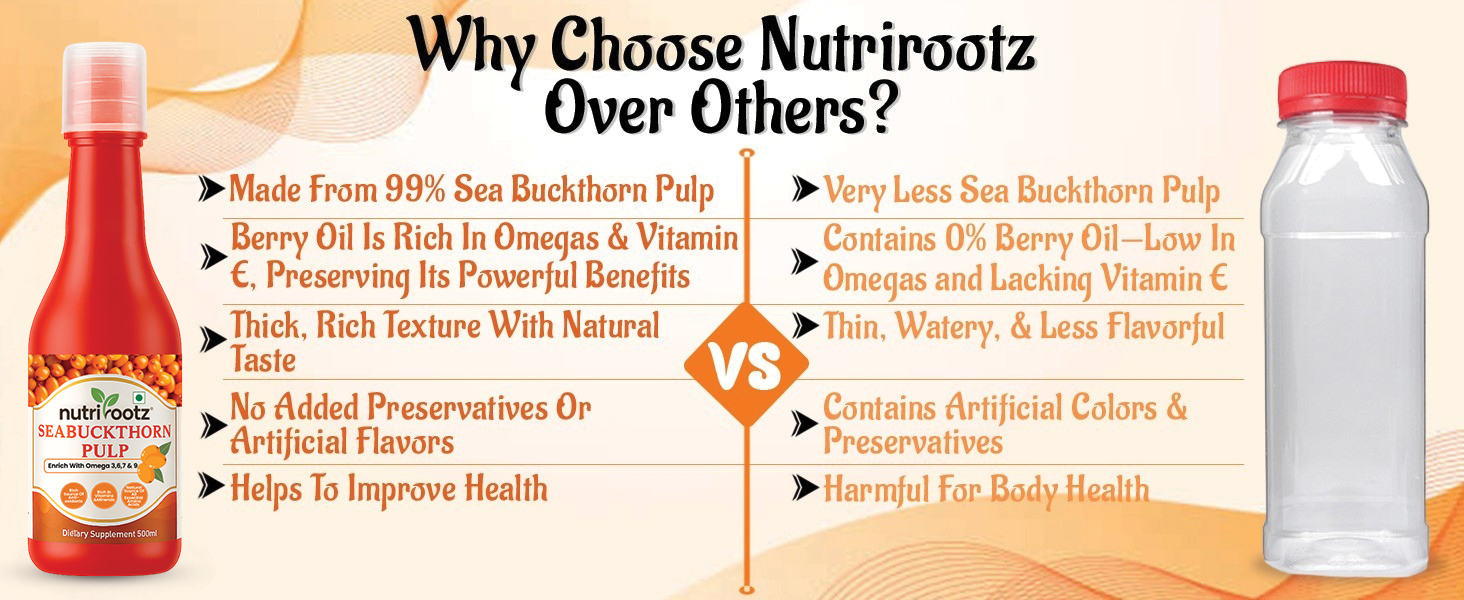 Nutrirootz HIMALAYAN SEA BUCKTHORN PULP | Pack of 2 (500ml Each) | Herbal Juice | Himalayan Superfruit Juice - Rich In Omega 3,6,7,9 & Vitamin C | Cold Pressed | Rich in Antioxidants | Immunity Booster