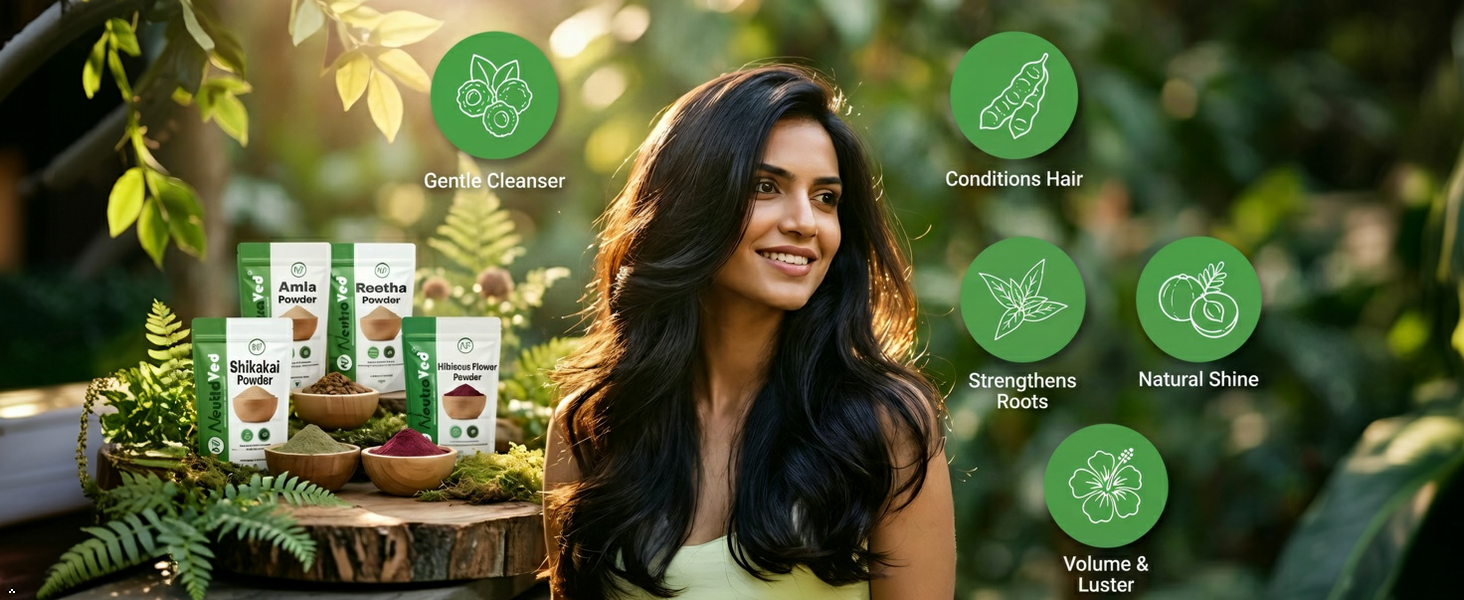 NeutraVed Amla Reetha Shikakai, Bhringraj and Hibiscus Powder for Hair |Aritha|Ritha|Soapnuts|Indian Gooseberry |organic Bhringraj |Hibiscus /gudhal /gudhal fool powder(Pack of 5 ,50g each ,Total 250g Pack)