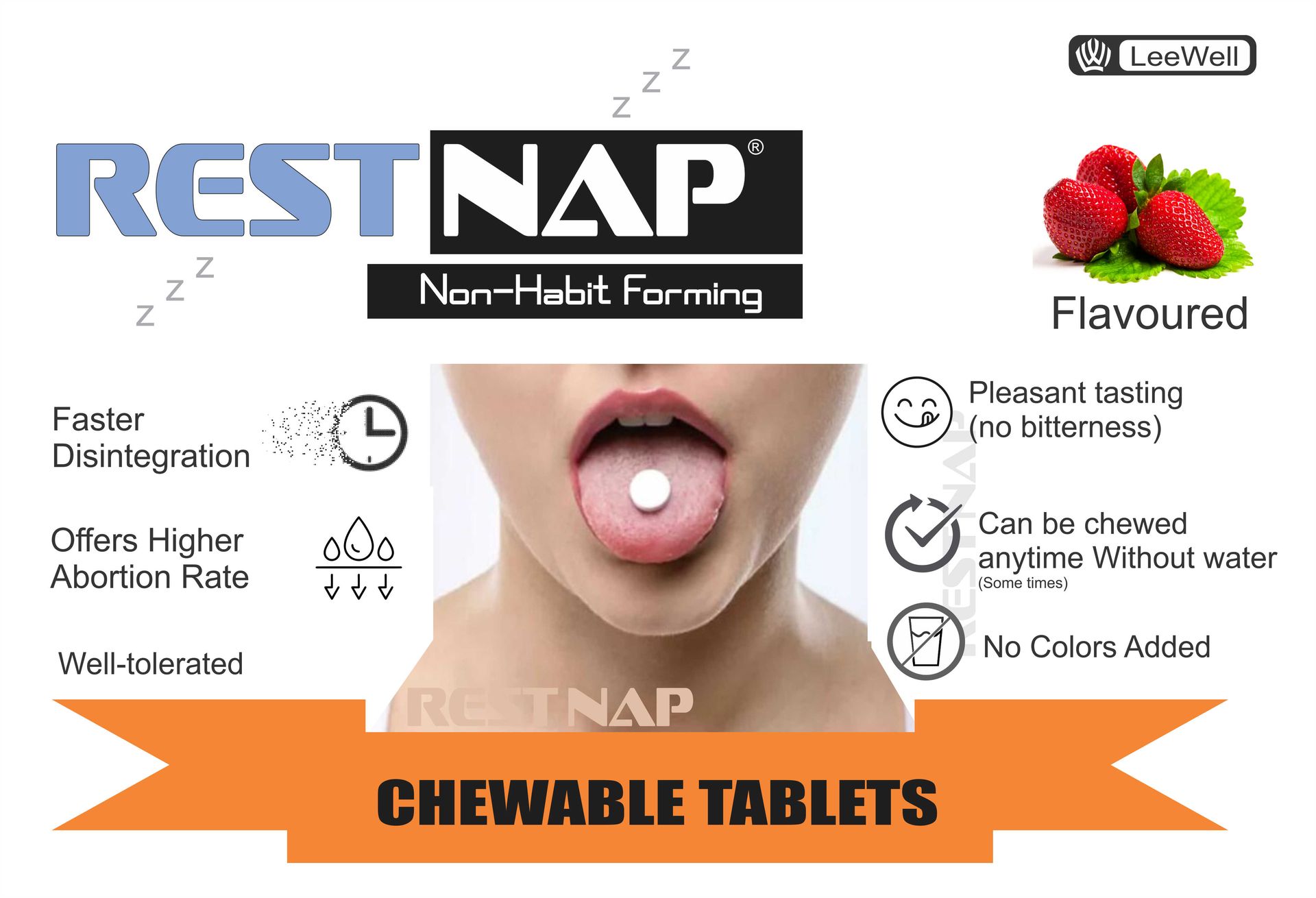 Restnap +Plus (LeeWell) Chewable Sleeping Pills Supplement - 30 Tablets