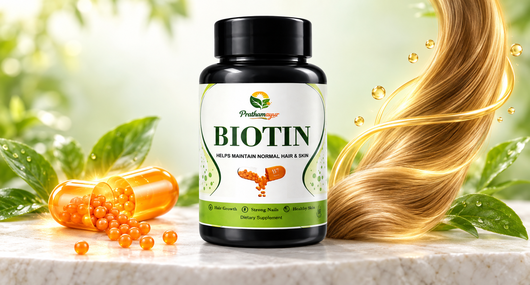 Biotin Capsules for Hair, Skin & Nails | Vitamin B7 Biotin Supplement | Biotin Capsule for Hair Growth Support | Easy Daily Wellness | 60 Veg Capsules