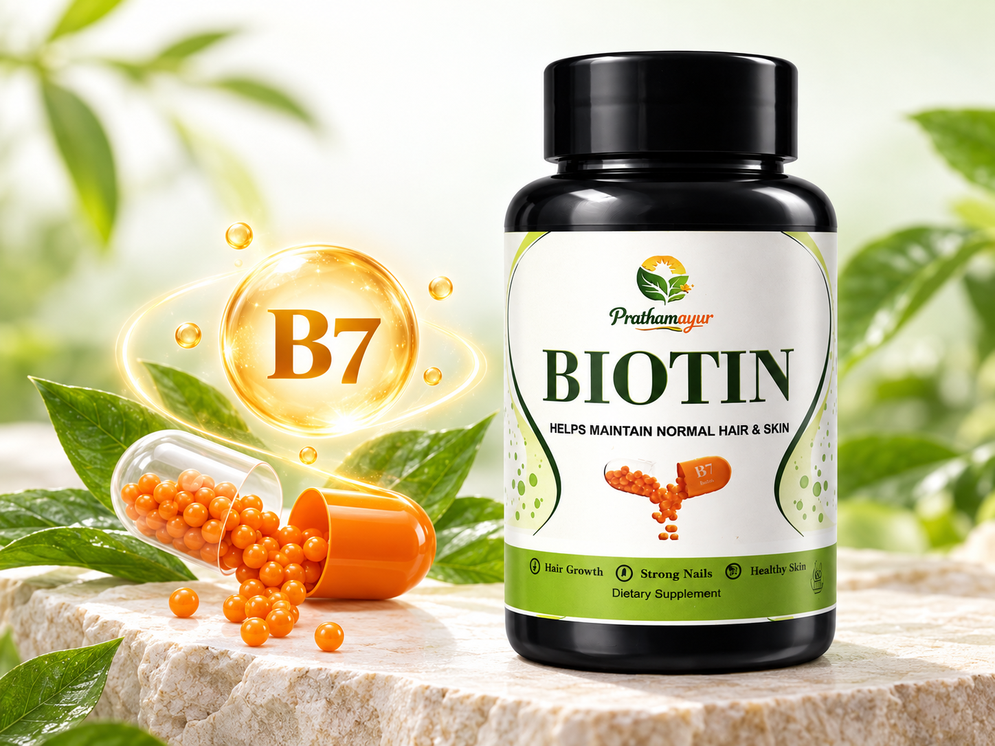 Biotin Capsules for Hair, Skin & Nails | Vitamin B7 Biotin Supplement | Biotin Capsule for Hair Growth Support | Easy Daily Wellness | 60 Veg Capsules