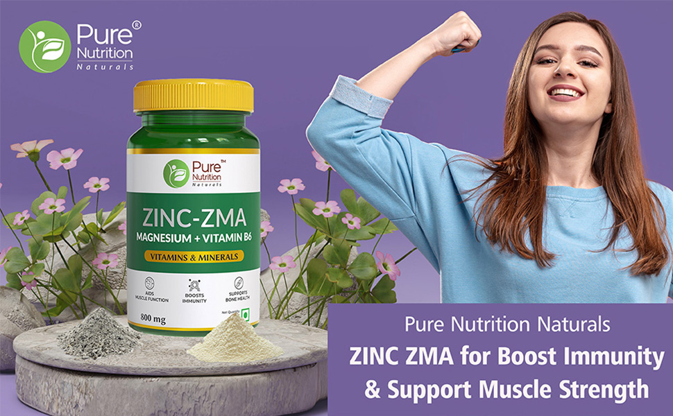 PURE NUTRITION NATURAL TREASURES Zinc ZMA Supplements for Men and Women | Zinc Magnesium Tablets for Muscle Recovery, Bone Support, Stress Relief and to Enhance Sleep Quality (120 Tablets)