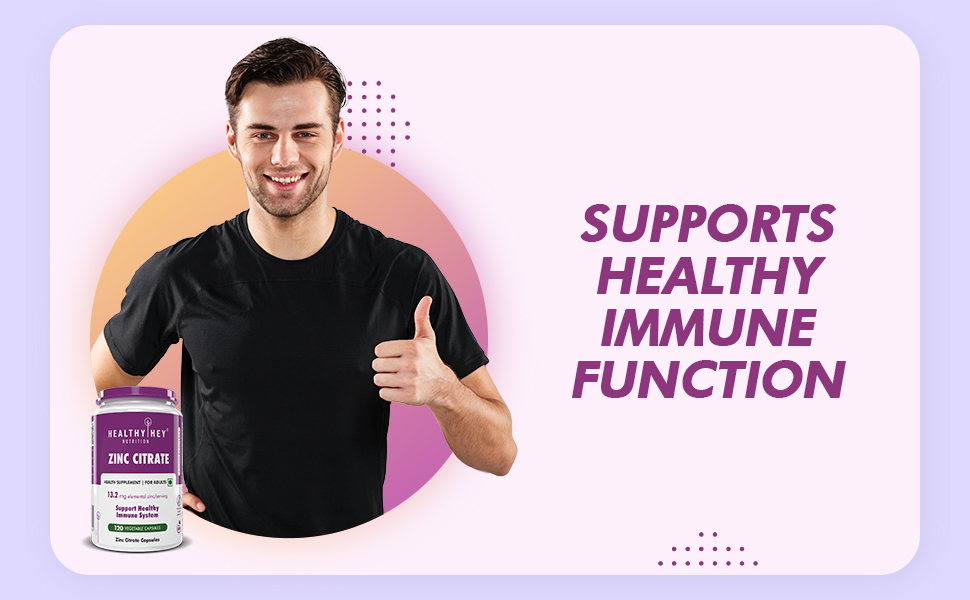 HealthyHey Nutrition Zinc Citrate, Supports Immune and Immunity - 120 Veg Capsules - Pack of 4