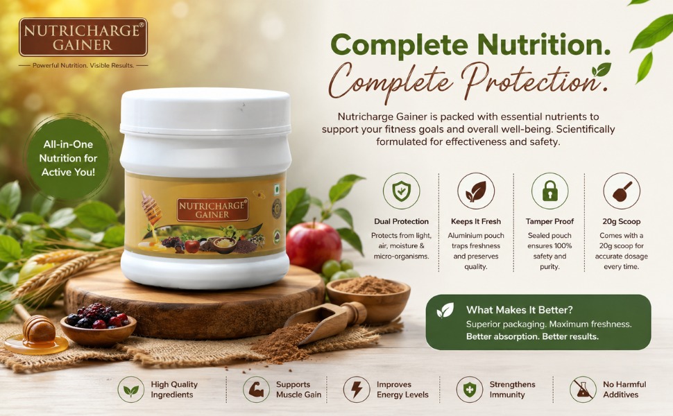 Gainer Nutritional Powder for Daily Calorie and Protein Intake Delicious Shake Mix with Fruit and Seed Ingredients Convenient Supplement Powder 500 gm