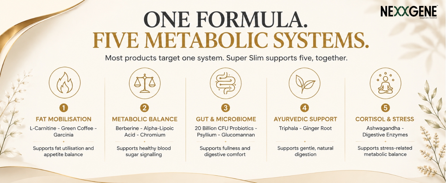 Super Slim Metabolism Booster, Gut Health & Digestion Supplement | Berberine & L-Carnitine 1500mg | 20 Billion CFUs Probiotic + 950mg Fibre | Psyllium Husk | Weight Management Drink for Women & Men | 14 Sachets | 2 Weeks Supply