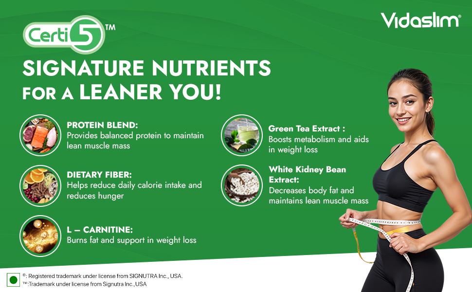 Vidaslim Meal Replacement Protein Health Shake For Weight Control & Weight Management For Women & Men|22.8 G Protein| L-Carnitine|Green Tea Extract| White Kidney Bean Extract|(500 G, Vanilla Elixir)