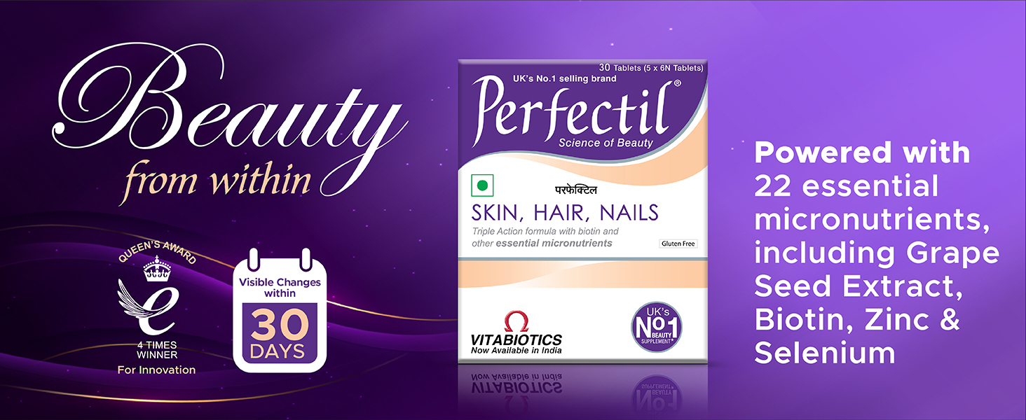 Perfectil Multivitamin Supplements For Men & Women, Packed With Biotin And Grape Seed Extract For Radiant And Younger-Looking Skin, Hair Fall Control, Stronger Nails, 30 Tablets (Pack of 1)