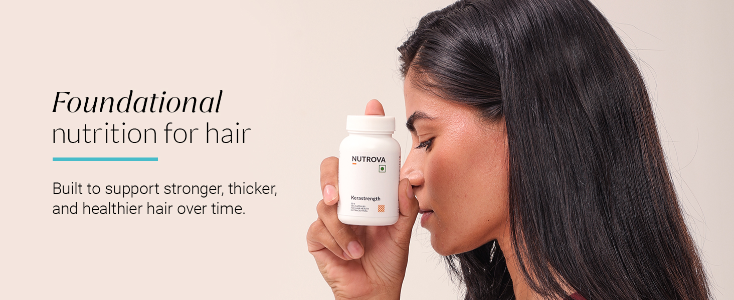 NUTROVA Kerastrength For Unisex (60 Capsules-Pack Of 2) With Biotin-Prevents Hair-Fall,Builds,Strengthens & Grows Hair With Vitamins A,C,D3,B-Complex,Lycopene Inhibits Hair-Fall Hormone Dht.,100 grams.