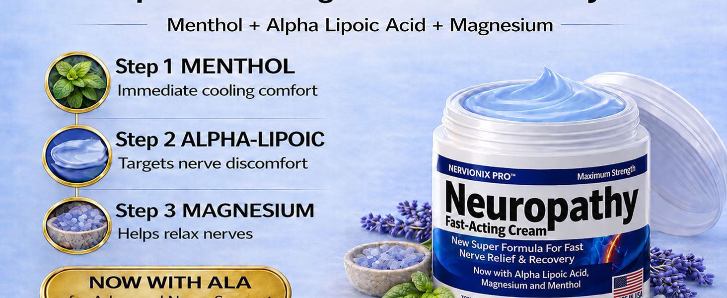 Neuropathy Nerve Relief Cream – XL 8 oz – Fast-Acting Maximum Strength for Feet, Hands, Legs, Toes & Back – Menthol 3.7% + Magnesium Chloride 2% – Arnica, Aloe Vera, MSM & Vitamins – Super Value 8 oz