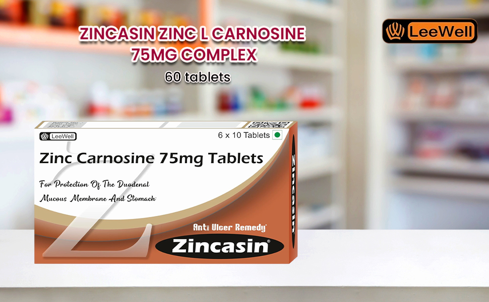 Zincasin (LeeWell) Zinc L carnosine tablets | Support Digestive Tract Lining repair, Leaky Gut, Stomach Ulcer Support | Intestine mucosal Health, Taste Buds Function & Neurotransmitter Support - 60 Tablets