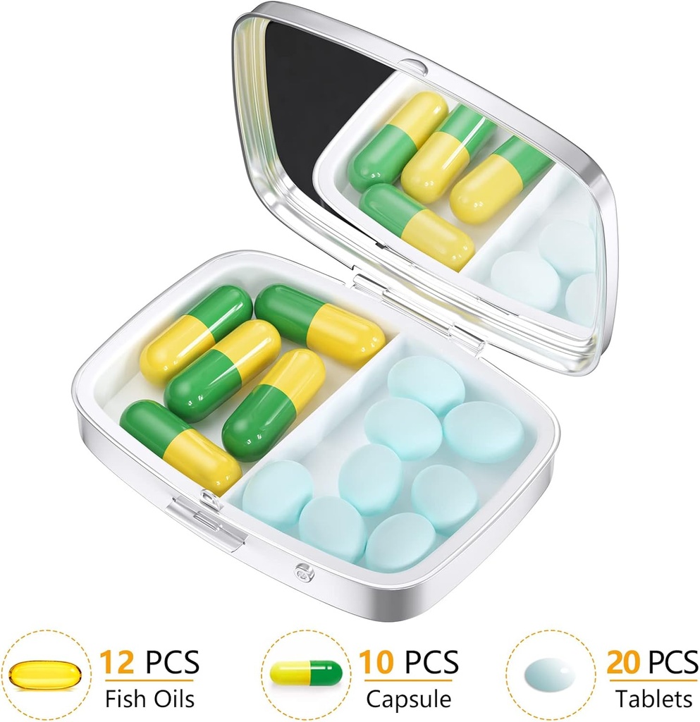 Nipichsha Pill Box, Small Pill Case for Purse & Pocket, Cute Travel Medicine Organizer, Portable Medicine Container Holder to Hold Vitamins, Medication, Fish Oil & Supplement, Gray Black Gold 4