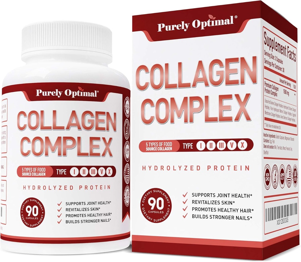 Purely Optimal Premium Multi Collagen Peptides Capsules (Types I, II, III, V, X) + Premium Hair Growth for Women & Men - Hair Growth Vitamins w/Biotin & Keratin 3