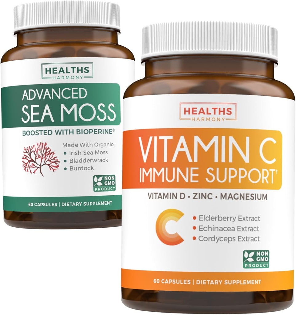 Bundle of Vitamin C Immune Support & Irish Sea Moss - Refresh & Revive Set - Vitamin C Immune Support with Zinc (60 Veg Capsules) & Irish Sea Moss with BioPerine (Non-GMO & Organic) - 60 Caps 2