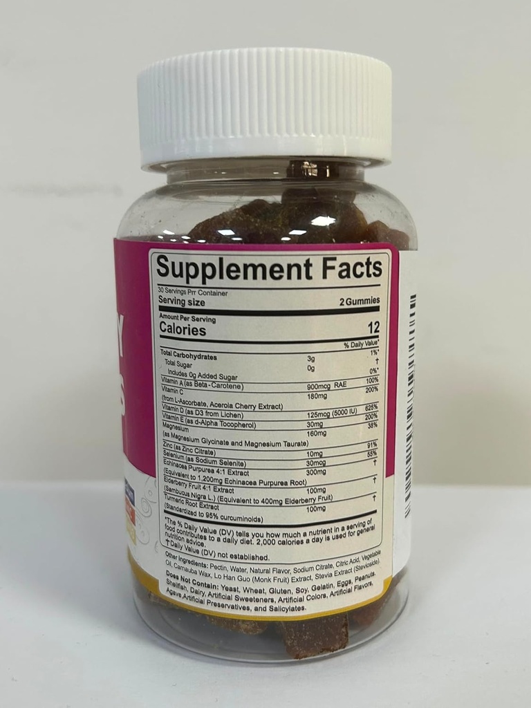10-In-1 Immune Gummies with Multivitamins, 100% Daily Zinc, Vitamin C & D3 Immunity Supplement + Echinacea, Sambucus Elderberry, Turmeric, Magnesium, Immune Support, Overall Health, Sugar Free, 1 Pack 3