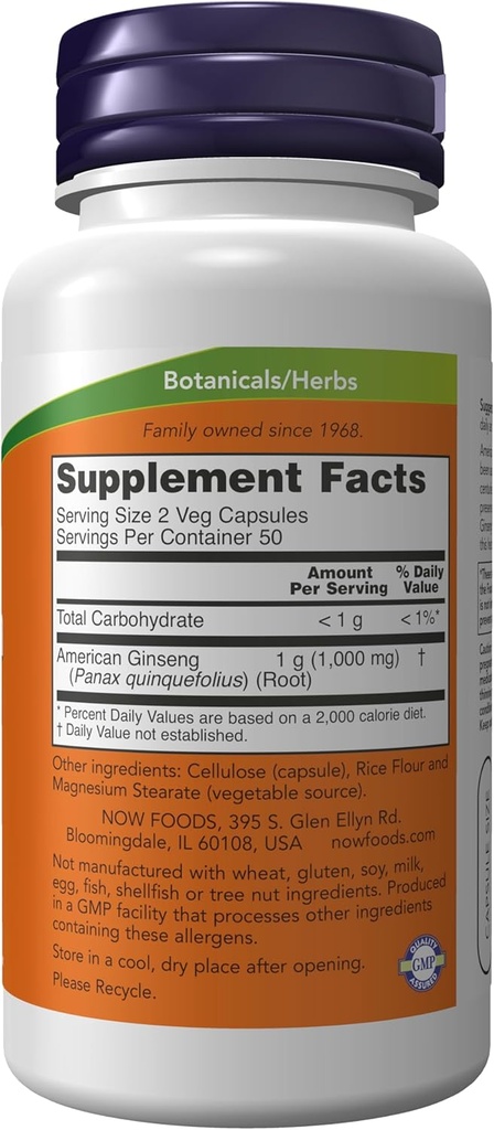 NOW Foods American Ginseng, 100 Capsules, 500 mg (Pack of 3) 4