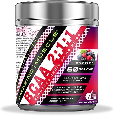 Amazing Muscle BCAA 2:1:1 Branched Chain Amino Acids Supplement | 6000 Mg Per Serving | 60 Servings | Wild Berry Flavor 2