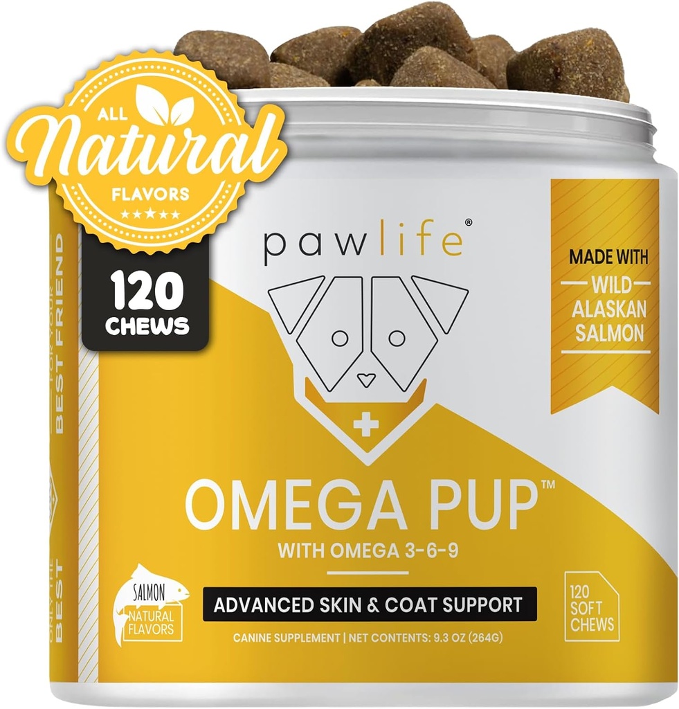 Psie rybie oleje Doplnky - 120 Omega 3 Rybí olej Psie vitamíny, Veterinarian Formulované svrbenie Relief pre psy, Prírodné Omega 3 Rybí olej pre psov, Psie pleť a kozí doplnok (Salmon Flavor)