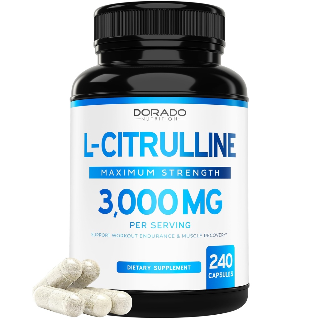 L Citrulín 3000mg Doplnok (240 Kapsule) Podpora L Arginín a oxid dusnatý Pills - L-Citrulín Pre mužov a ženy - Svalové zotavenie a čerpadlo doplnok - 3. Party tested, Vegan, Non-GMO - USA Made