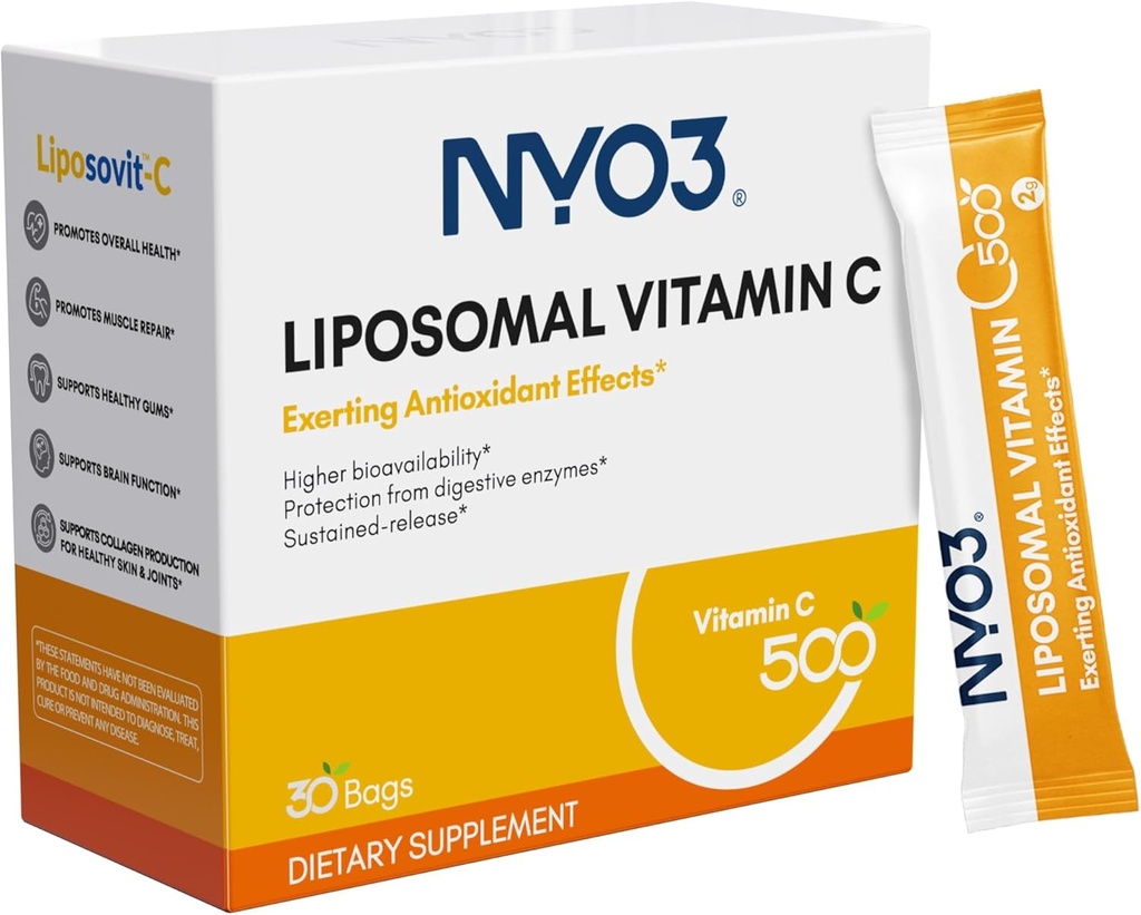 NYO3 Lipozomálny vitamín C prášok, podporuje imunitný systém a kolagén posilňovač, silný antioxidant, zlepšenie zdravia pokožky, bez lepidla, vysoká absorpcia vitamín C, 500mg, 30počet