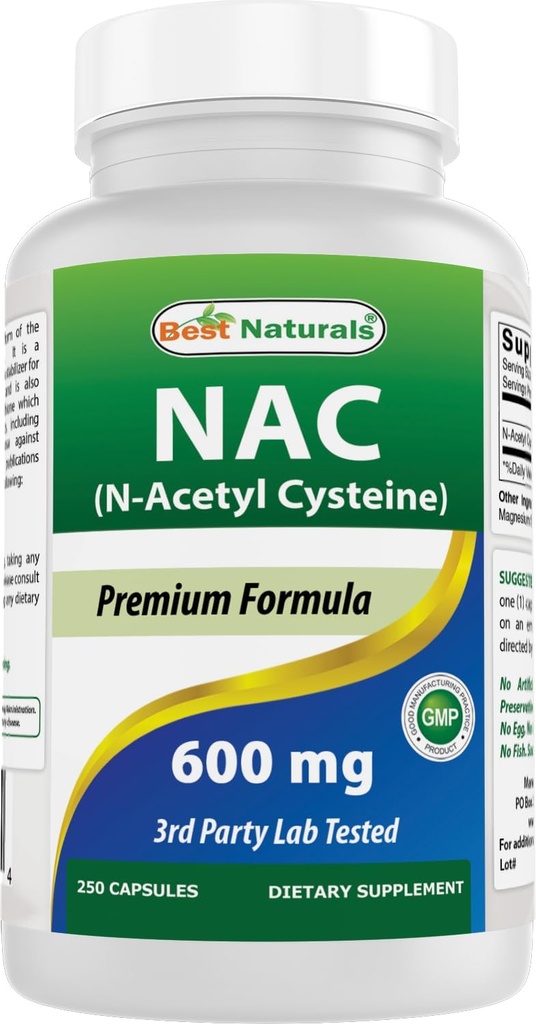 Najlepšie prírodné NAC - N Acetyl Cysteine 600 mg 250 Kapsule - n Acetyl cysteín - Výkonný antioxidant