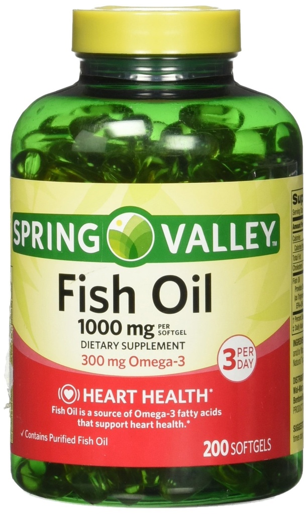 Jarné údolie Všetky prírodné rybie oleje Heart Health 1000 Mg/300 Mg Omega-3 200 Soft Gel
