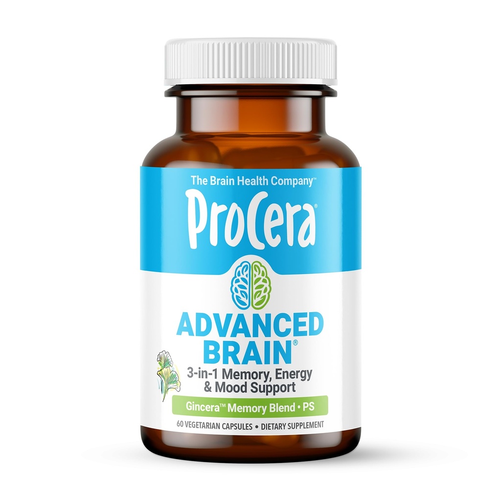 Procera Advanced Brain - Rýchle herectvo - Ingrediencie podporované 100+ Štúdie - Zlepšiť pamäť, Recall - Koncentrácia - Čistenie hmly - Mentálna jasnosť - Spomalí kognitívne decline - 60 Počet