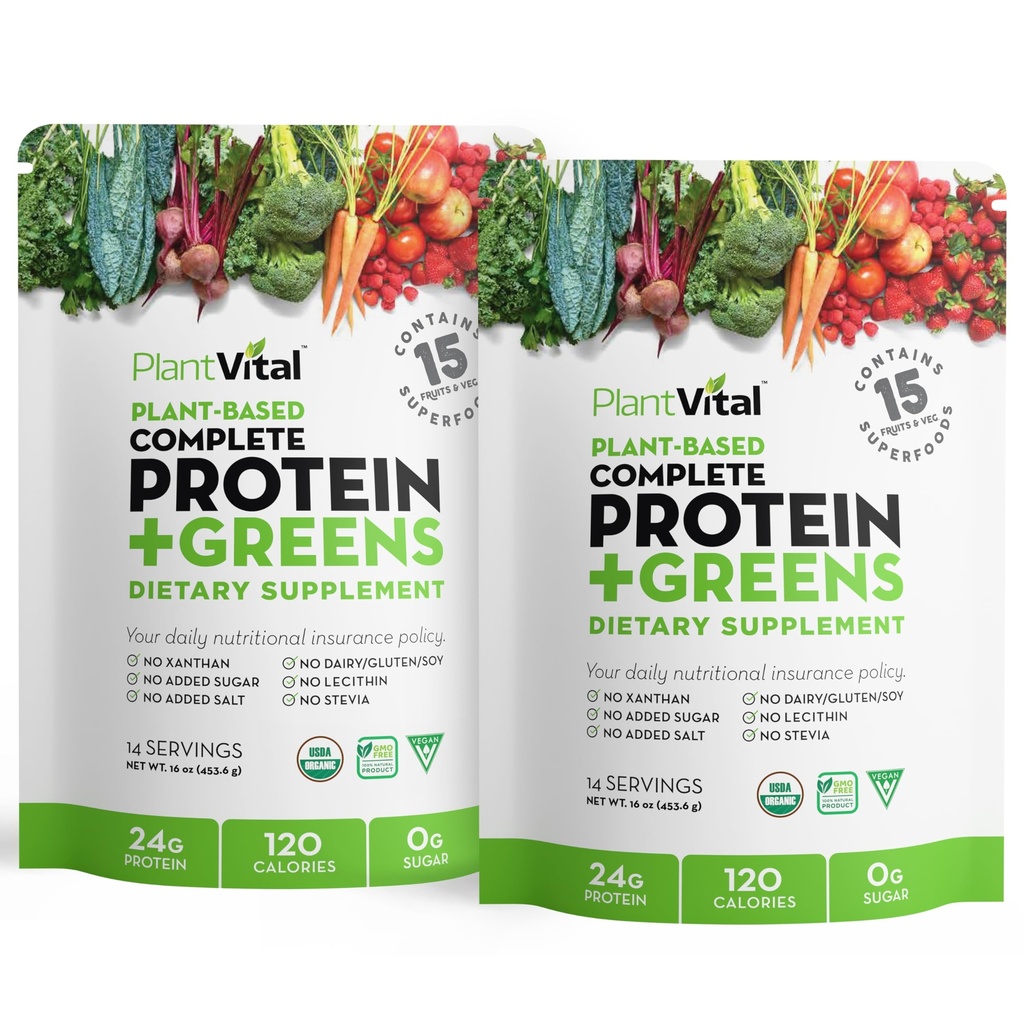 Plantvital Unflavred Organic Vegan Protein Powder - 15 Superfoods, Veggies and Probiotics - Organic Plant-Based Protein Powder - Všetky BCAA