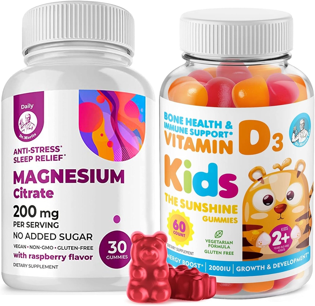 Vitamín D Gumičky pre deti a dospelých 2000 IU a horčíkové Gumičky - zdravé vitamín D3 doplnky 1000IU - Vegetariánska bezželatína Imunitná podpora s bezcukrovým horčíkom Pokojné žuvačky pre deti a dospelých