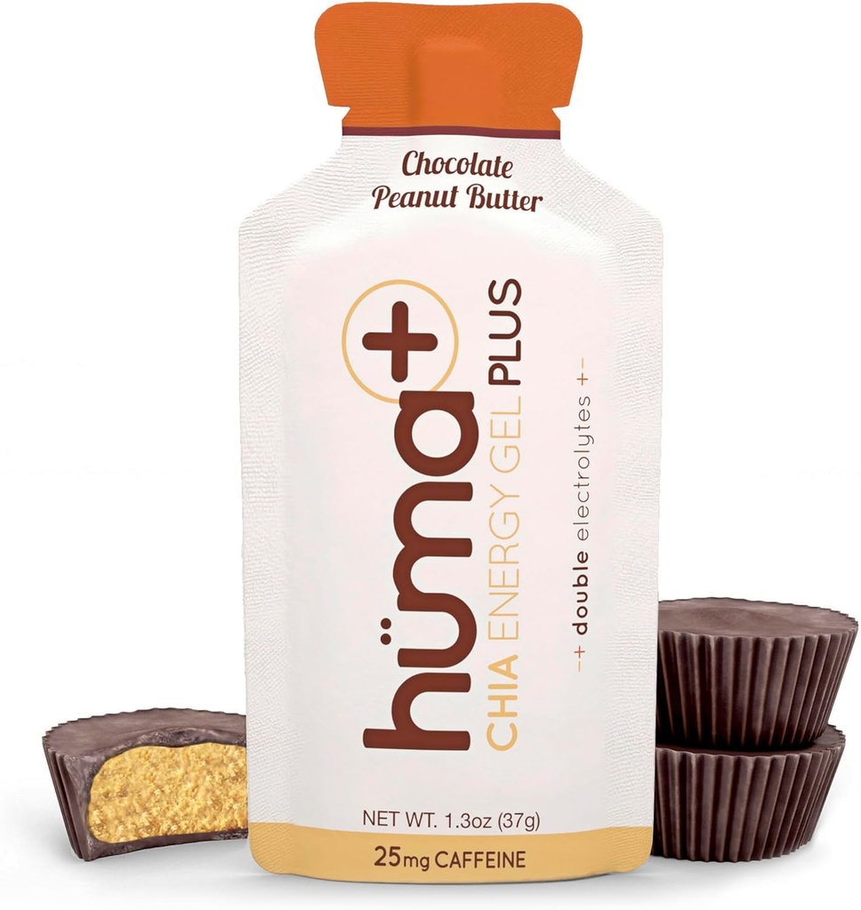 Huma Plus (Double Electrolytes) - Gél chia Energy, čokoládové arašidové maslo, 12 gélov - Žalúdok priateľsky, skutočné energetické gély
