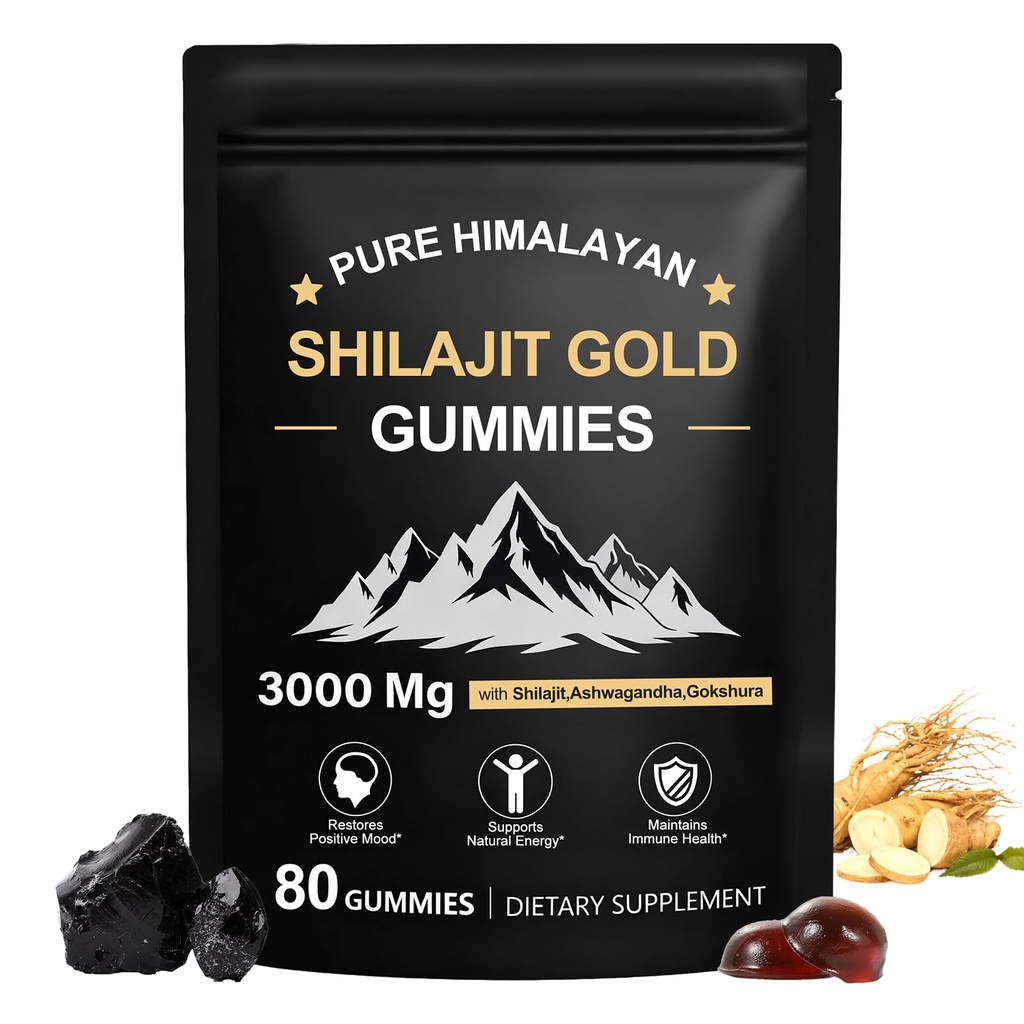 Shilajit Gummies, Pure Himalayan Shilajit Gummies Gold, No Pridané cukor Non-GMO 100% Natural & Organic, Ashwagandha, Gokshura