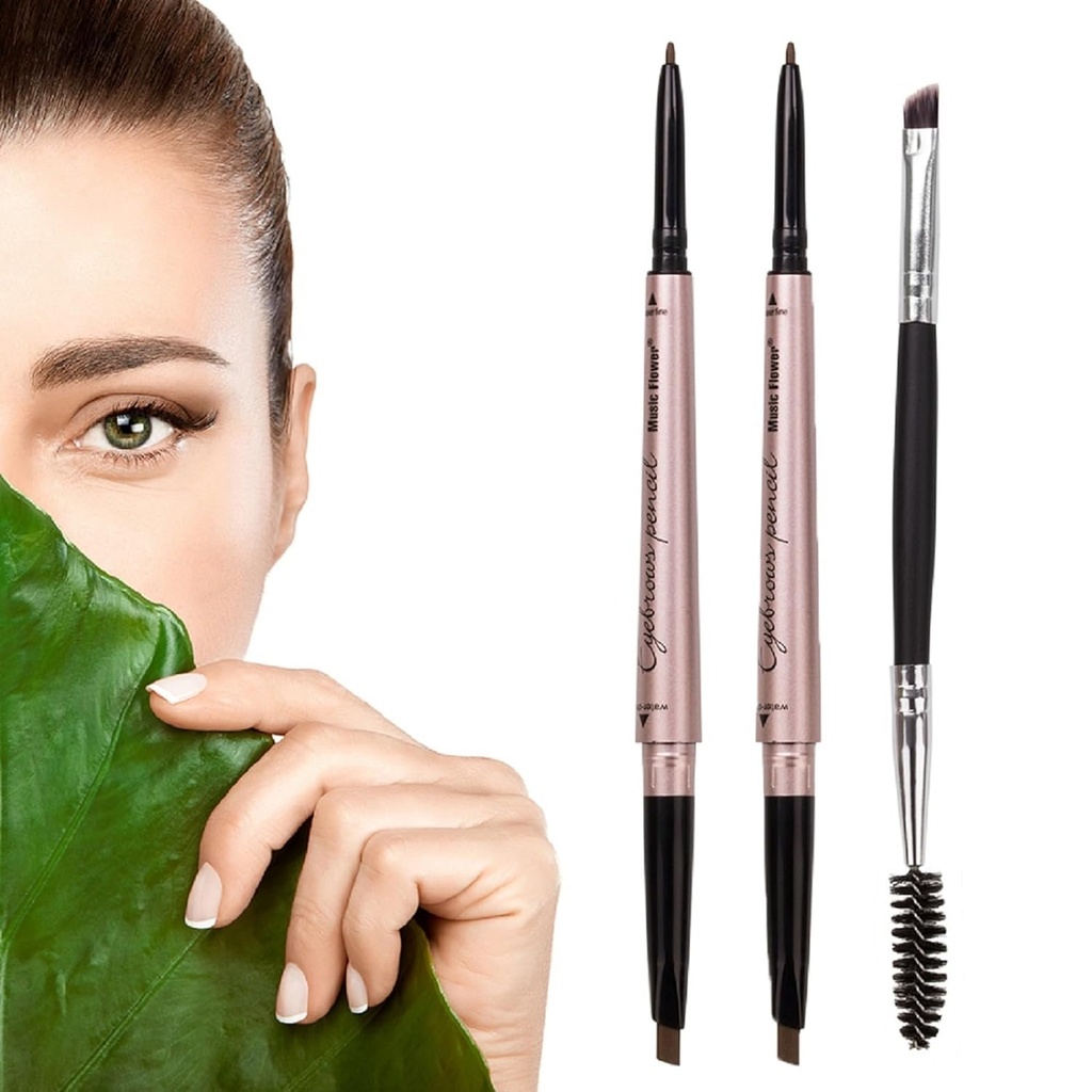 2 balenie Ceruzka na obočie, nepremokavý make-up na obočie s dvojitými koncami, profesionálna súprava na zväčšenie obočia s kefkou na obočie (tmavá hnedá #1)