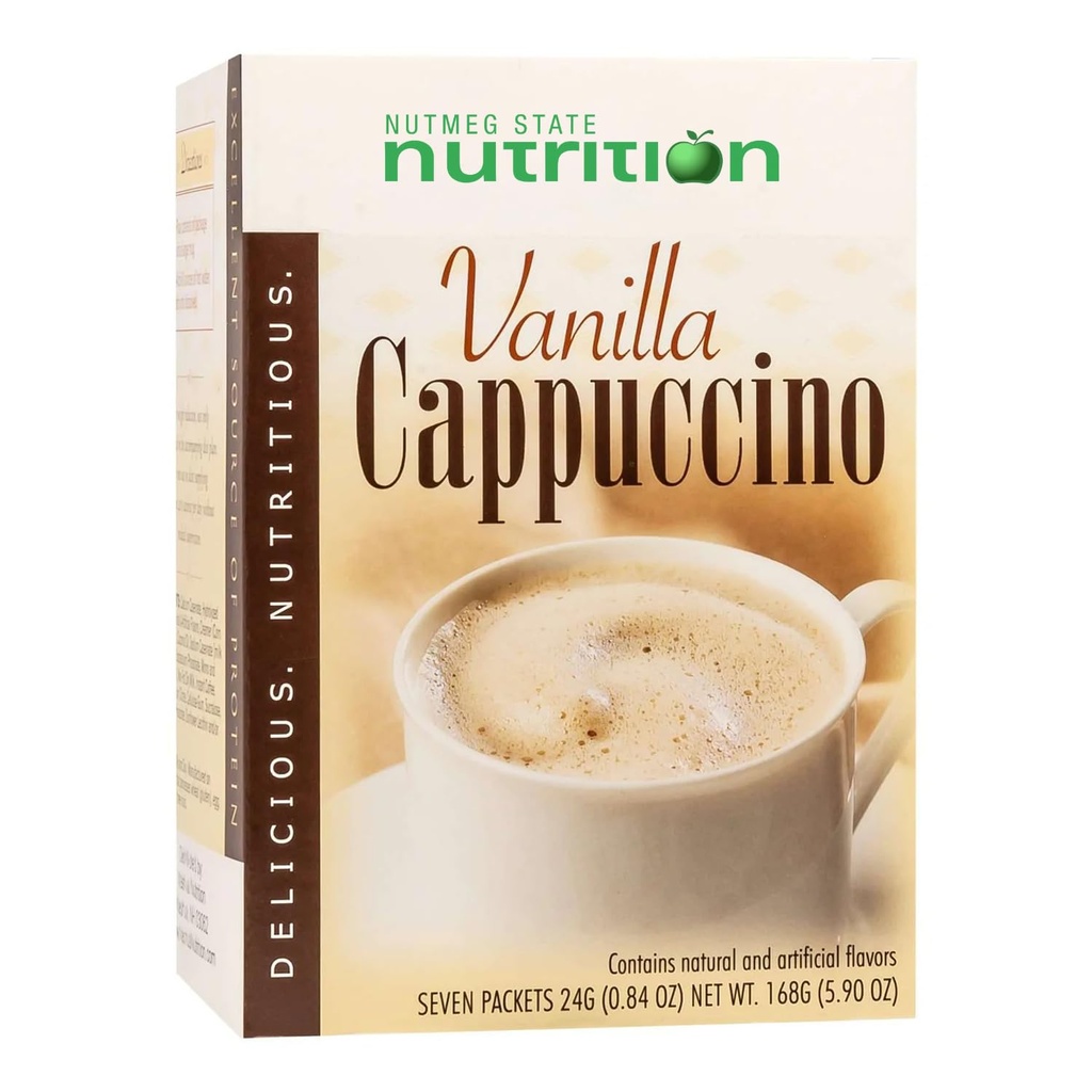 Muškátová State Nutrition HealthyWise - Dietetický nápoj s vysokým obsahom bielkovín - Chudnutie Cappuccino - 15g Bielkoviny - nízka kalória - nízka hladina cukru - 7 Servíruje per Box (Vanilla Cappuccino)