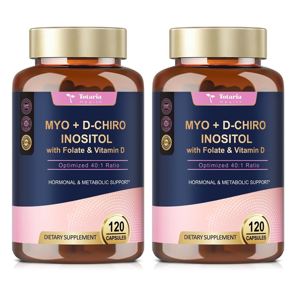 Totaria Inozitol Supplement for Women with Vitamin D3, Folát, 40:1 Ratio Myo-Inozitol & D-Chiro Inositol Complex, (vitamín B8) Inozitol Kapsule, balenie 2 ks